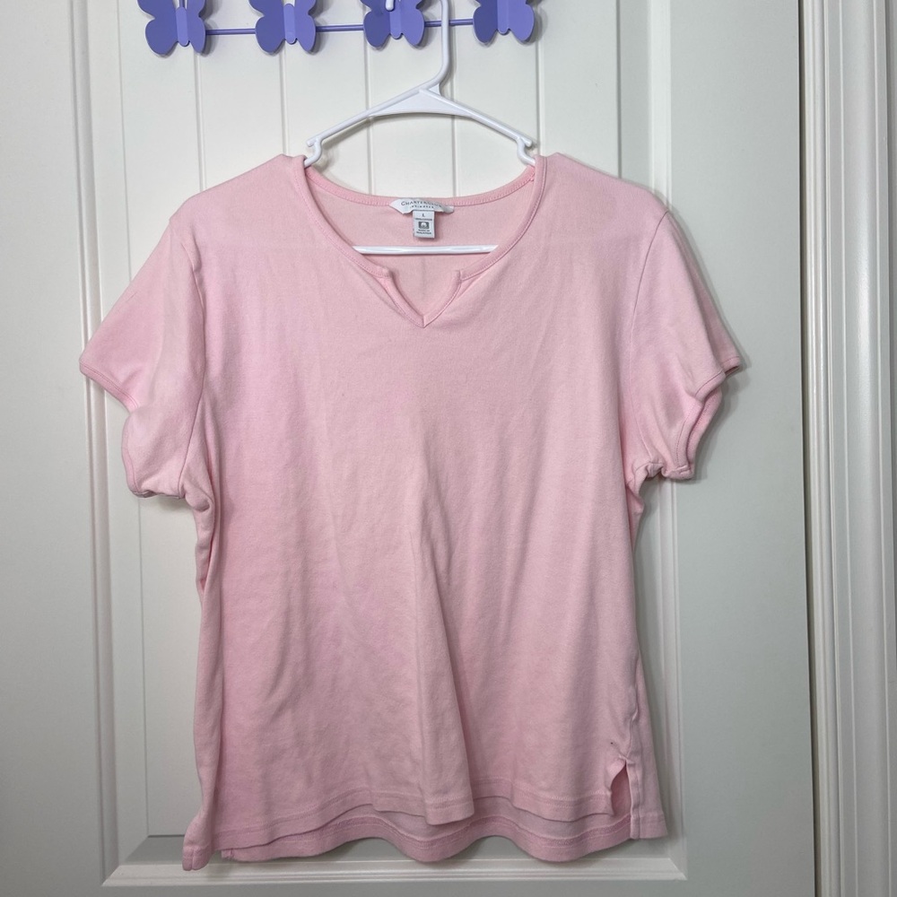 Charter Club women’s light pink v-neck cut short sleeve simple‎ tshirt large
